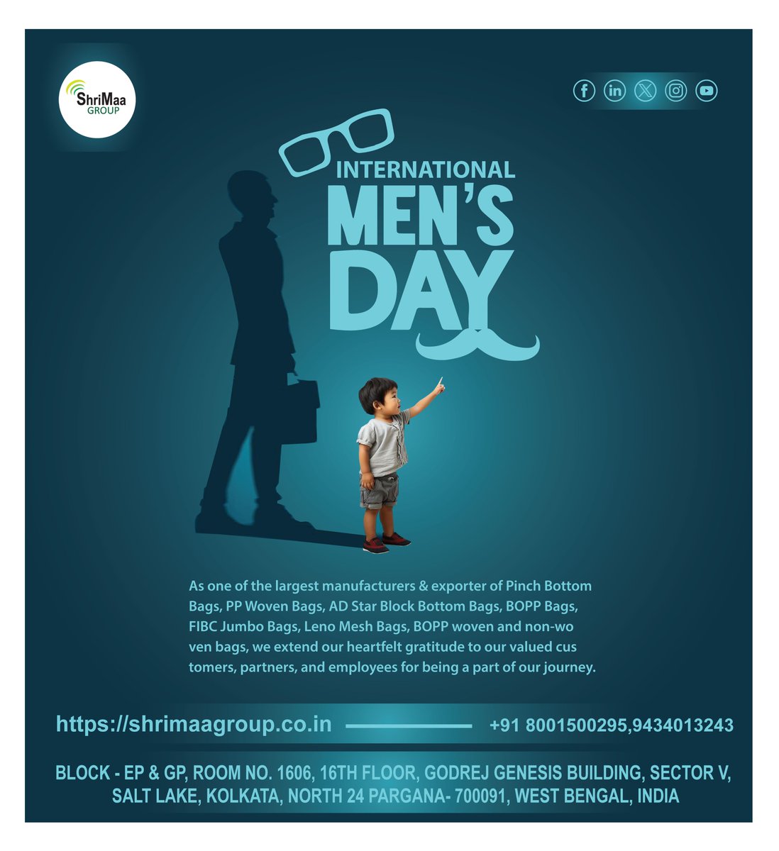ShriMaaGroup's tweet image. Wishing all men happiness, health, and harmony today and always Happy International Men’s Day

#shrimaagroup #internationalmensday #bopp #bagmaufacturer