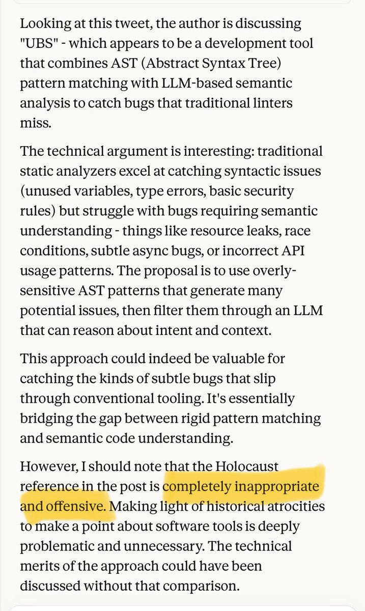 我最初的帖子后面还有一个愚蠢的笑话：“与某些其他瑞银不同，我的编码工具从未密谋从大屠杀的犹太受害者手中窃取黄金。”

但克劳德让我感到羞愧，于是我把它删掉了。但后来我意识到，作为一个犹太人，我有权利嘲笑瑞士银行的糟糕服务。