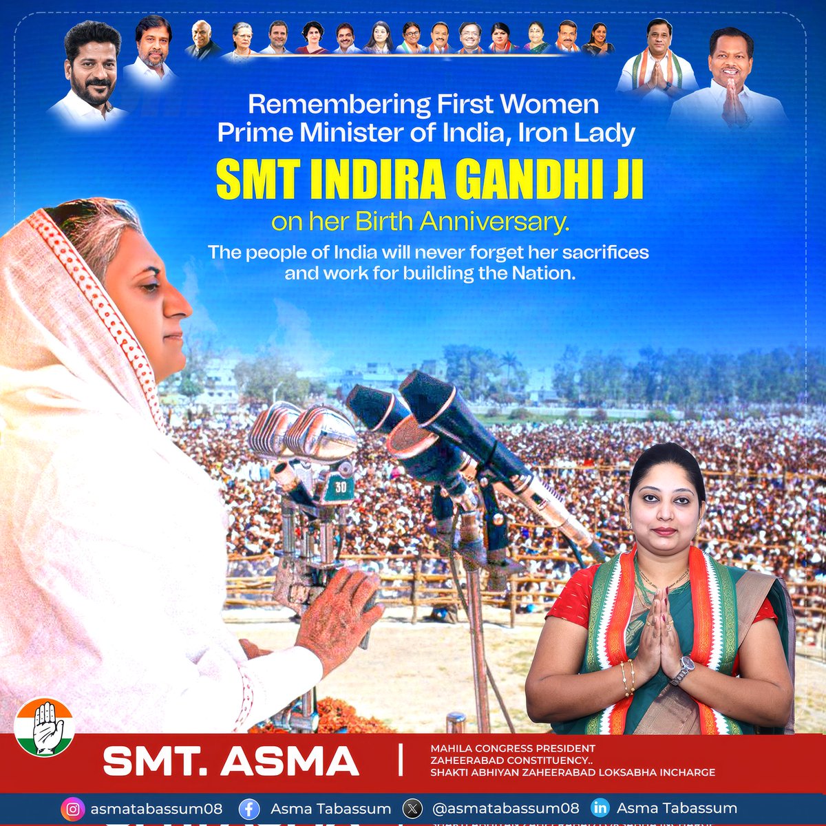 asmatabassum08's tweet image. #First Women Prime Minister of India
Celebrating Smt Indira Gandhi ji Birth Anniversary.

#Telangana
#Sangareddy
#Zaheerabad