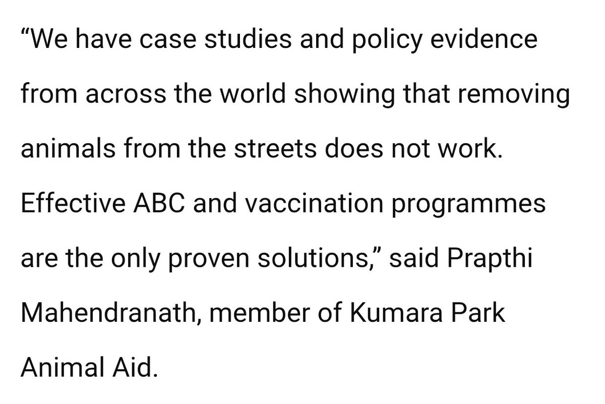 Removal of animals from spaces or streets is unscientific, unconstitutional, ineffective and inhuman. It does not work. Effective ABC and vaccinations are the only solutions that work.

Thank you <a href="/IndianExpress/">The Indian Express</a> for getting my two cents out there.
 newindianexpress.com/cities/bengalu…