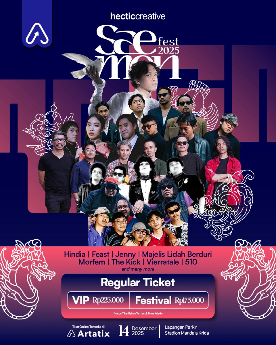 Saemen Fest 2025 siap membawa pengalaman musik yang lebih megah pada Minggu, 14 Desember 2025 di Lapangan Parkir Stadion Mandala Krida, Yogyakarta.

Menghadirkan jajaran line up yang kuat dari berbagai warna musik seperti <a href="/wordfangs/">Baskara Putra / Hindia</a>, .Feast, Majelis Lidah Berduri, dan