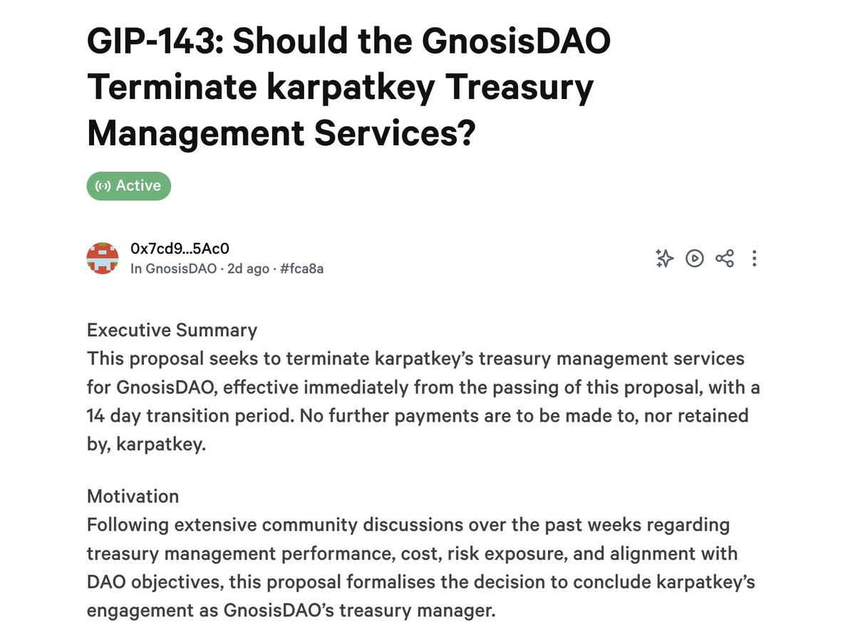 GnosisDAO 포럼에 게시된 GIP-143 제안 스크린샷