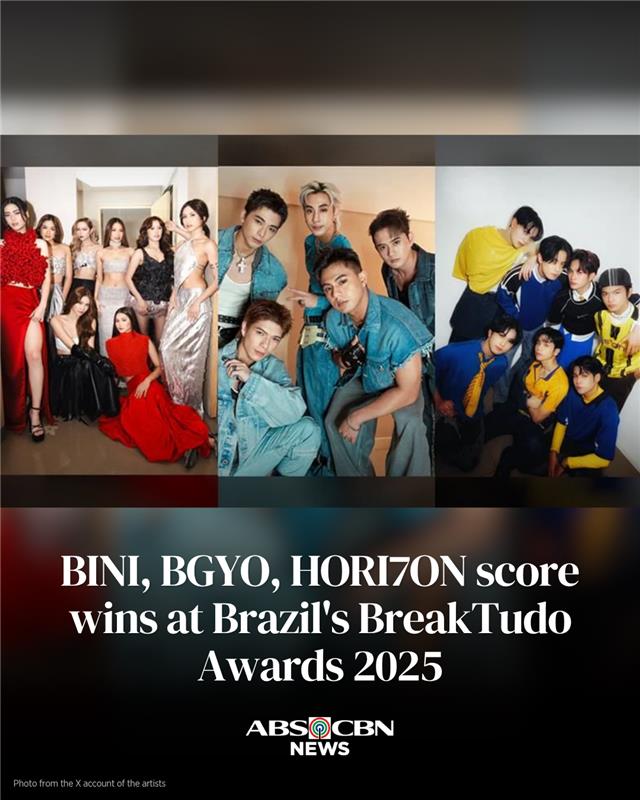 World-class talents deserve global recognition!🙌🏆

BINI took home the International Women's Group award, BGYO was named International Rising Artist, and HORI7ON won the trophy for Music from a New International Artist.

Read: abscbn.news/49rMJKZ