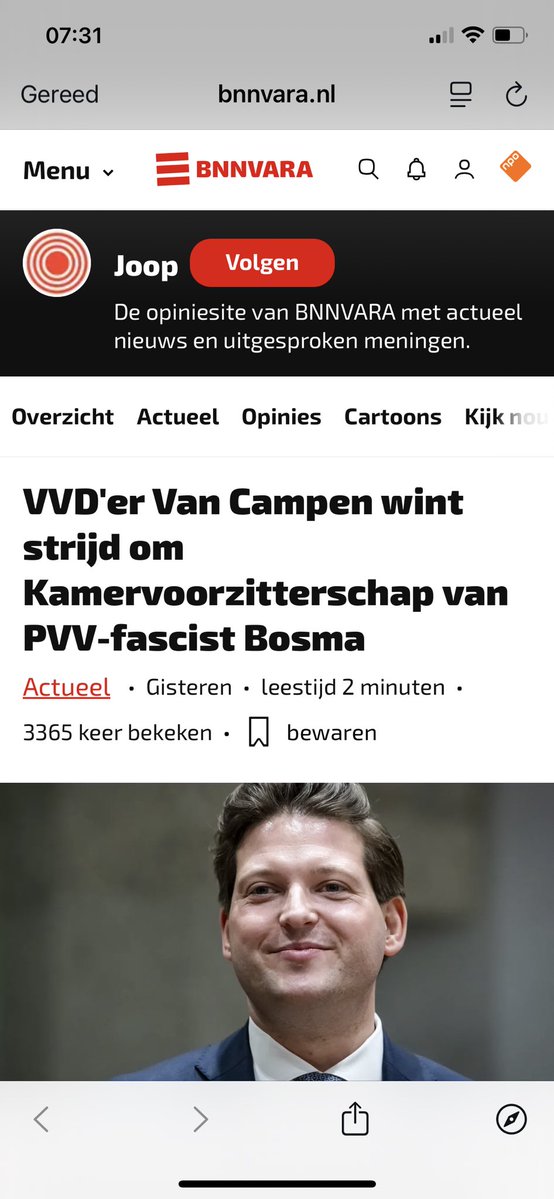 shirtje1982's tweet image. WTF @BNNVARA gaat het lekker daar bij jullie op de redactie?? “PVV-fascist Bosma”?? Serieus??

#MartinBosma #PVV #Kamervoorzitter #ThomvanCampen @VVD #VVD