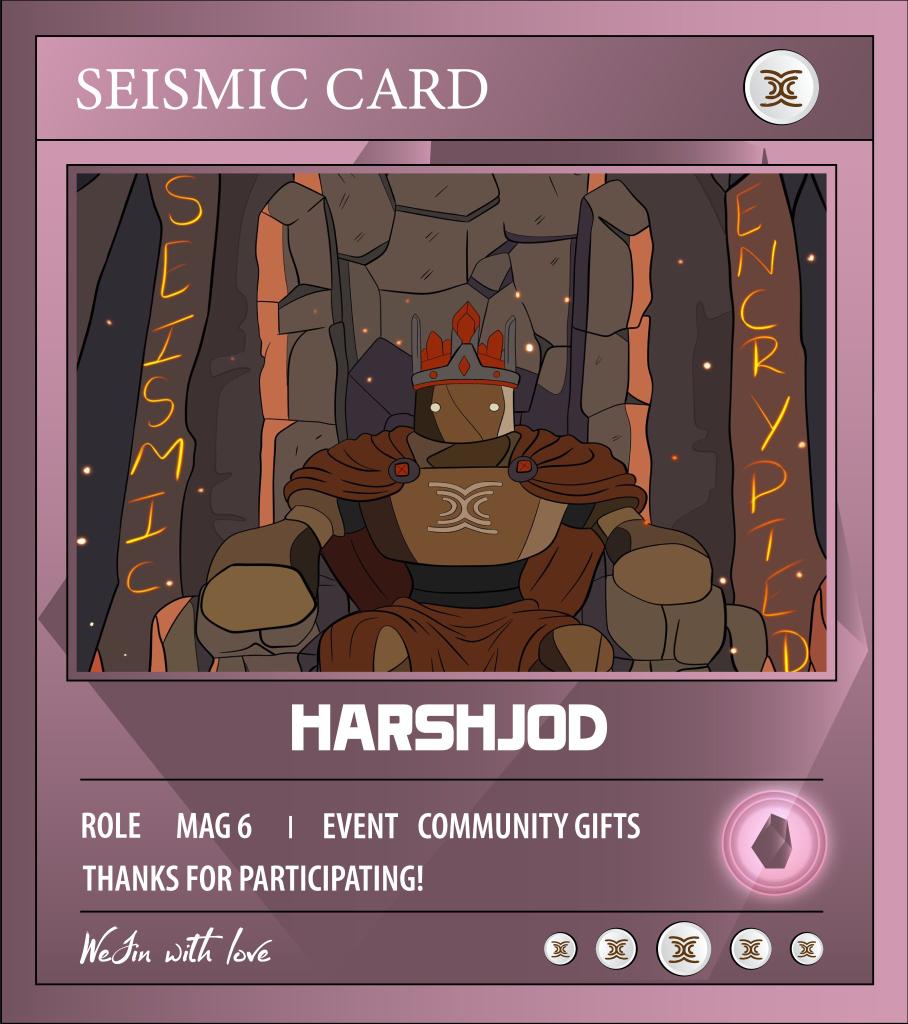 Got my card from <a href="/dangtruong4421/">WeJin</a> 

Talent has no limit in <a href="/SeismicSys/">Seismic</a> and everyday something new pops up .... GOATED COMMUNITY 💫

Seismic on TOP 🔝

Magnitude is the key 🔑 

<a href="/NoxxW3/">Noxx</a> <a href="/heathcliff_eth/">Heathcliff</a> <a href="/xealistt/">Xealist</a>