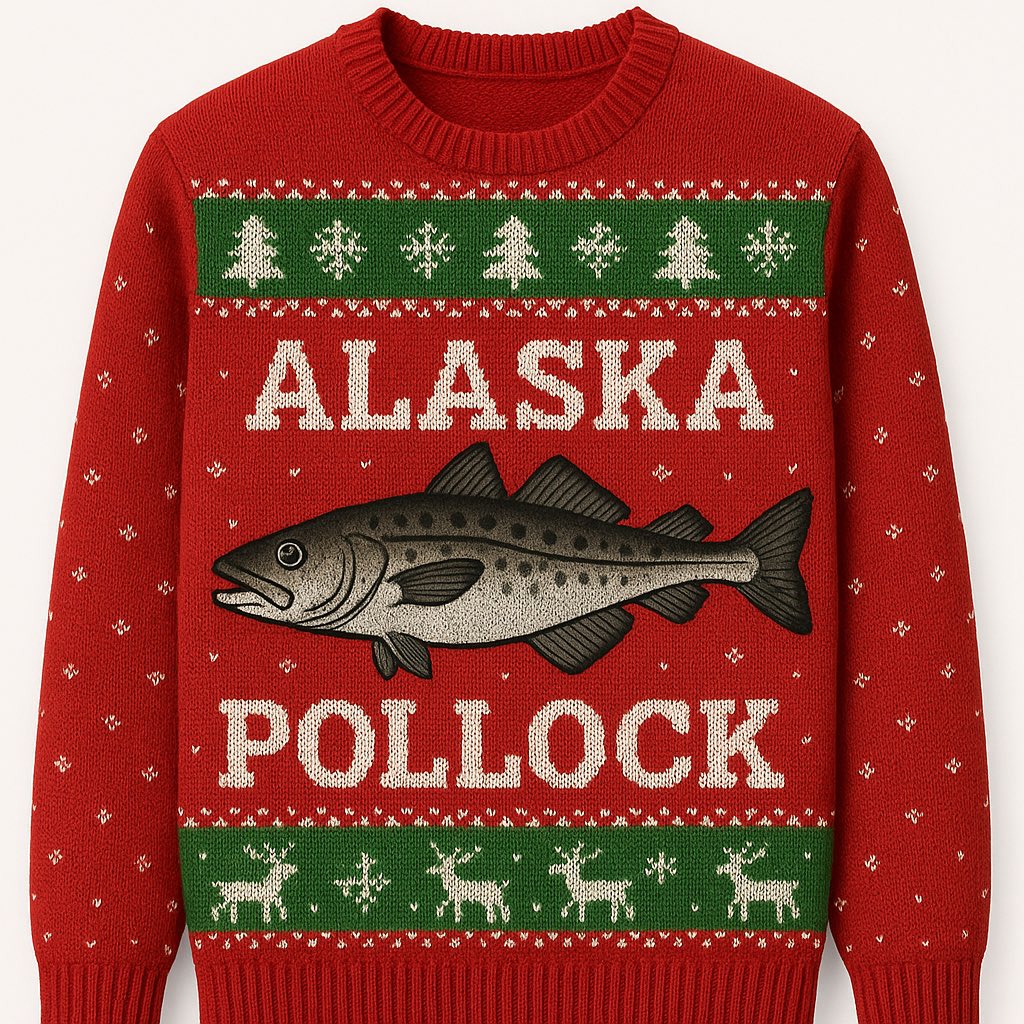 wildAKpollock's tweet photo. 🎁 Big news! We’re launching the Genuine Alaska Pollock Producers online store—your new go-to for fun, sustainable gift ideas.
Including a sweater guaranteed to win your office Ugly Sweater Contest. 🎄🐟
👉 Stay tuned for the official launch! #WildAlaskaPollock #GAPP https://t.co/o6tRxCqWr1