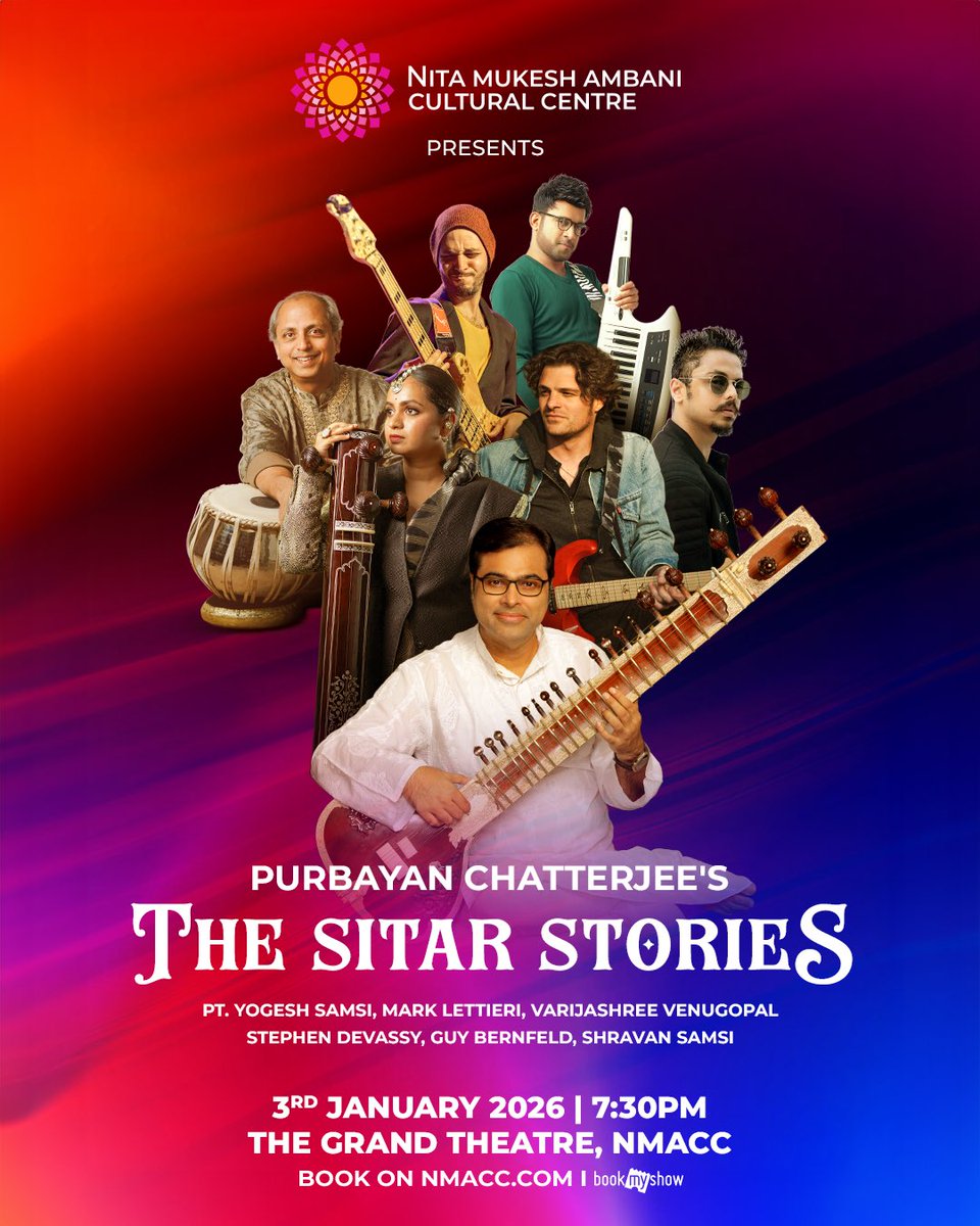 nmacc_india's tweet image. 📅 3 January 2026 | 7:30 PM
 📍 The Grand Theatre, NMACC
 🎟 Book your tickets now on nmacc.com

#TheSitarStories #PurbayanChatterjee #NMACC #WorldMusic #IndianClassical