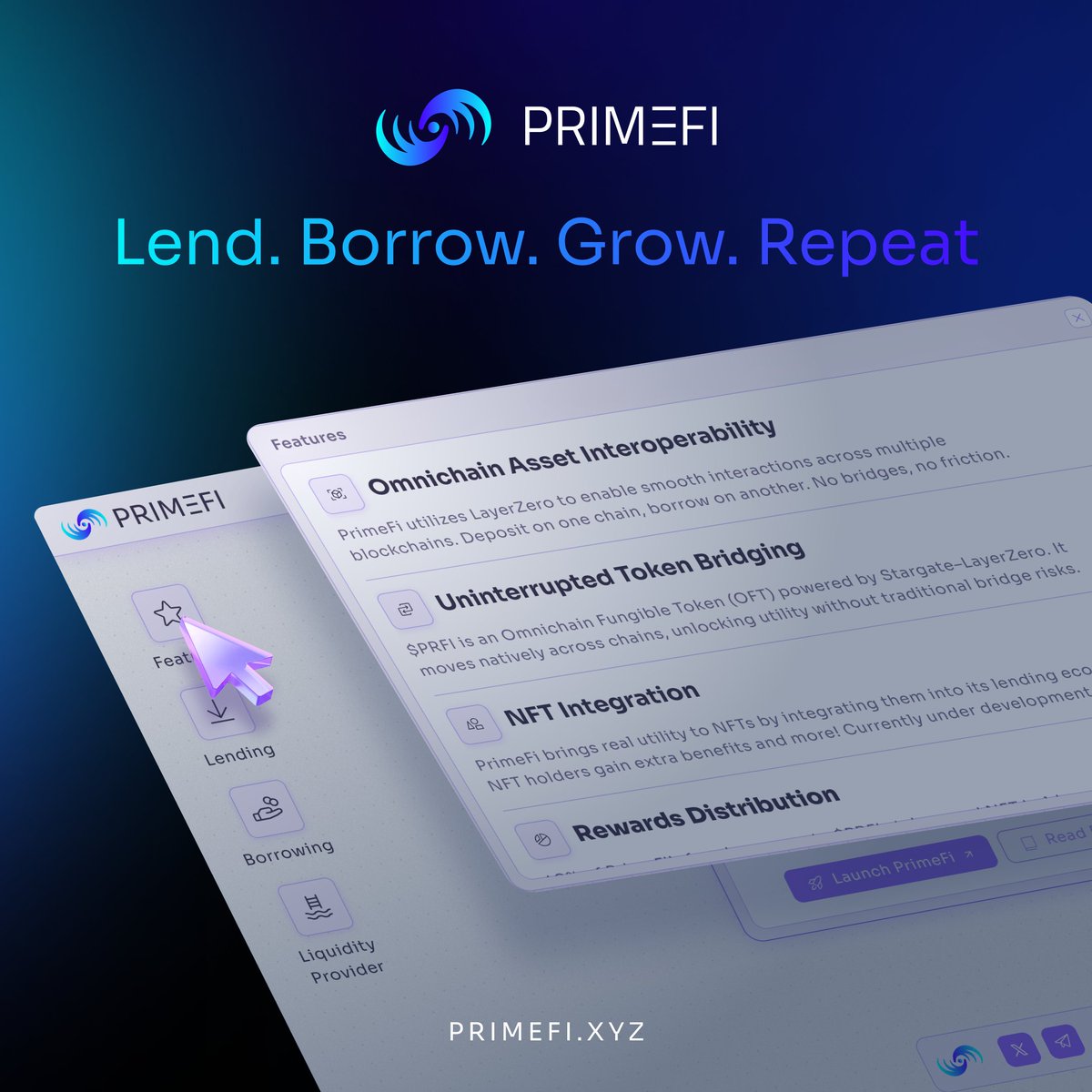 PrimeFi's tweet image. Lend with clarity. 
Borrow with confidence. 
Grow with structure.
As many times as you want.

app.primefi.xyz