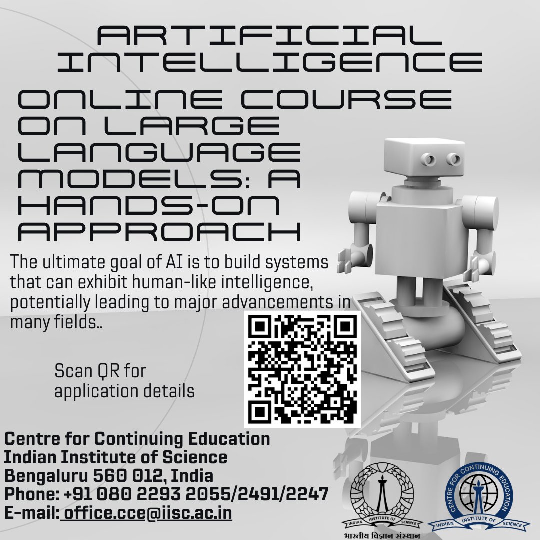 cce_iisc's tweet image. AI is not the future - it’s the present!

@cce_iisc is offering a hands-on course on Large Language Models.

Visit: cce.iisc.ac.in/cce-proficienc…

#ArtificialIntelligence #LargeLanguageModels #AI #IISc #MachineLearning #DeepLearning #FutureOfWork #AIForIndustry #AITraining #LLMs #ML