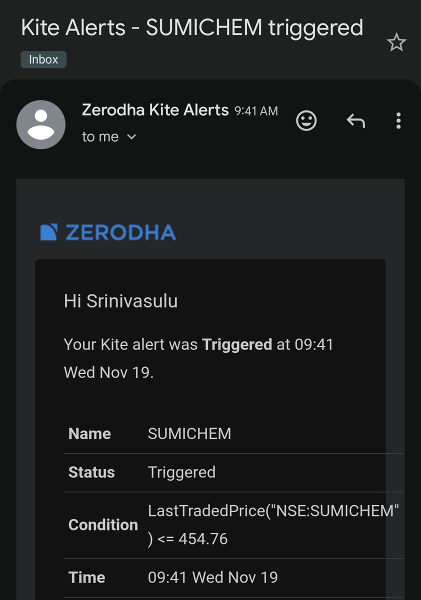 AkkiSrinivas's tweet image. SUMICHEM has officially hit our buy range — alert triggered exactly as planned. 📩📉
Now tracking for our 5% target. Stay tuned. 📈🔥

#SUMICHEM #WeeklyPicks #StocksToWatch #Sensex #Nifty @zerodhaonline #zerodha