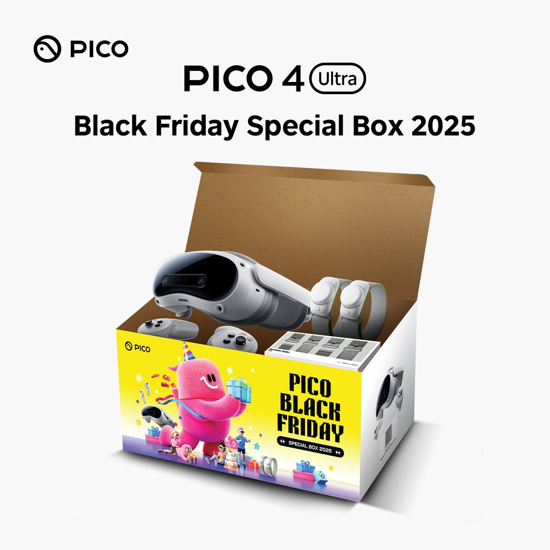 PICO_Japan's tweet image. 「PICO 4 Ultra - Black Friday Special Box 2025」🎁
本日 11/21(金)0:00 より販売スタート しました！
期間＆数量限定（〜12/1(月)23:59）です。
📦 PICO 4 Ultra（256GB）
＋ PICO Motion Tracker 2本（足首用）
＋ 国内未発売「PICO Motion Tracker 4ベルト」
👉…