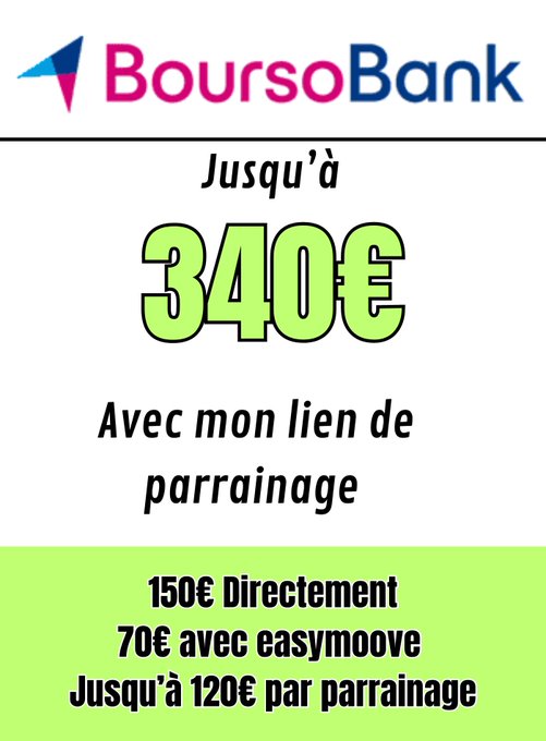 HDuton19166's tweet image. Bonjour  Code BoursoBank, j’ai un code de parrainage pour gagner 340€.       
                                     
Lien de boursorama parrainage :   bour.so/p/Qo3pqbTGuC2   
Code : MASA4457  

thanks boursorama         
Offre boostée  .