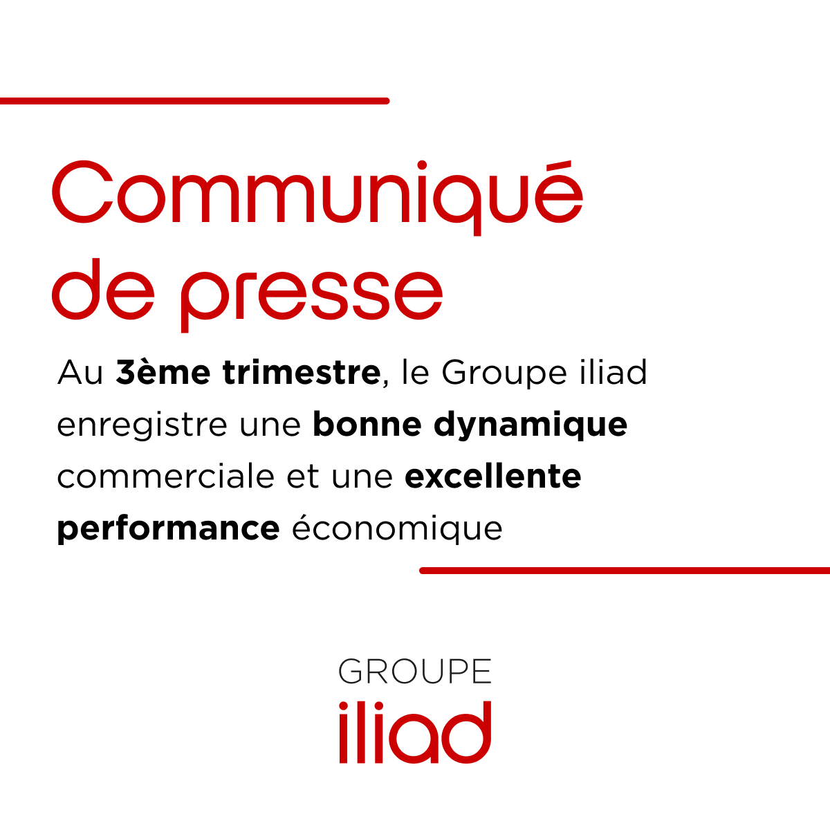 [T32024] 👏Au 3ème trimestre, le Groupe iliad enregistre une bonne dynamique commerciale et une excellente performance économique sur ses trois géographies. 

🚀 Le Groupe conserve son rang de leader de la croissance en Europe sur les 9 premiers mois de l’année. 

Lire notre CP