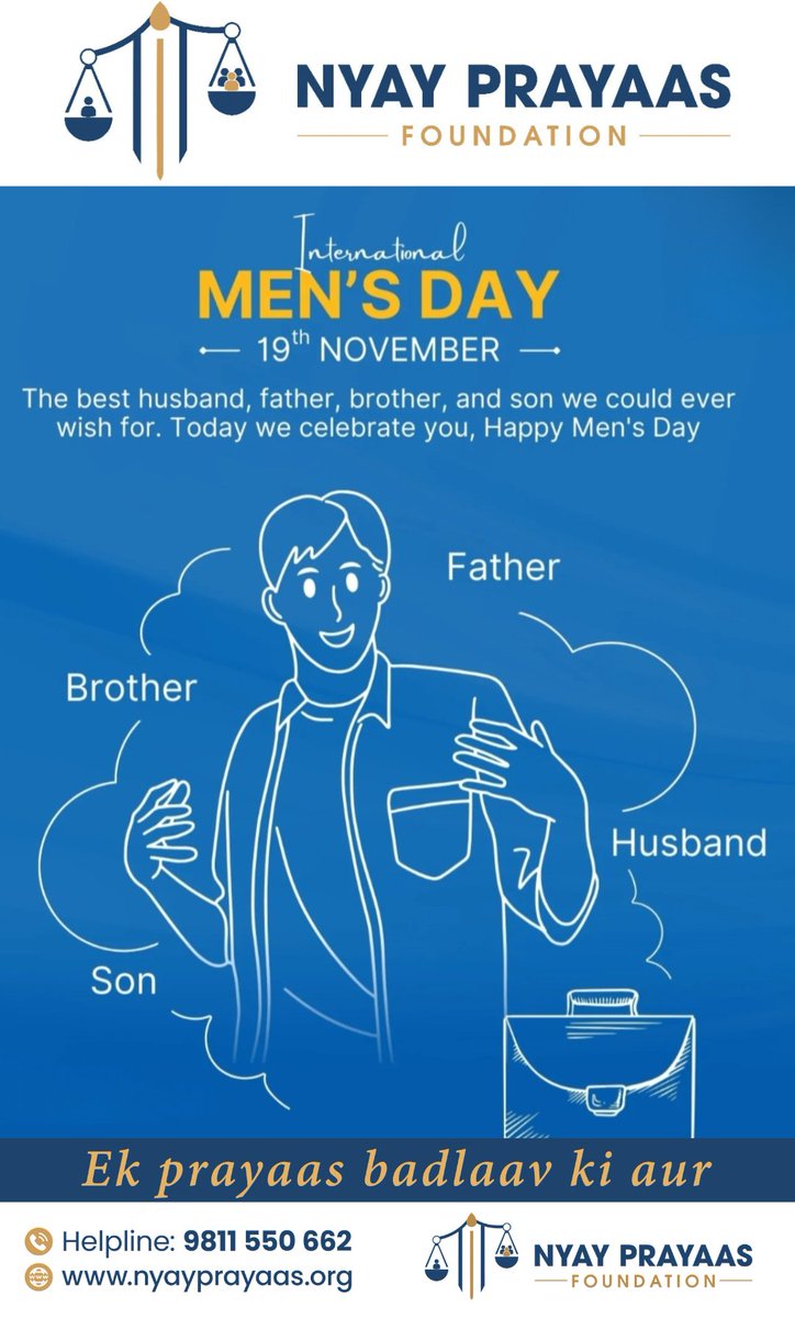 Happy International Men’s Day!
To every man who was told to stay silent —
Rise. Speak. Fight.
Your pain matters. Your voice matters.
This year, men aren’t asking for justice…
We’re demanding it. ⚖️🔥💪

#InternationalMensDay #MenToo #NyayPrayaas4Men
#EmergingBharat4Men