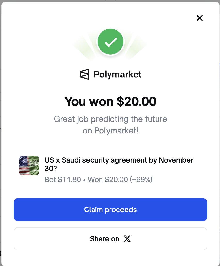 nofamouscoder's tweet image. Day #4:
First win on @Polymarket . This is the hope when I thought everything is so over. Let&apos;s see how this journey goes.

What are the markets you are betting today on @Polymarket