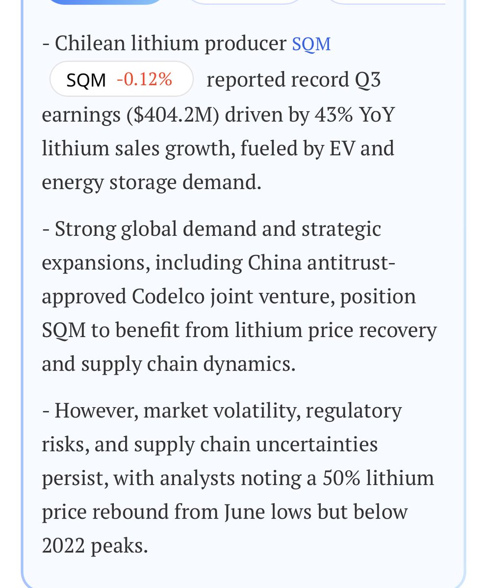 Robin25461631's tweet image. #ATM ⁦@Andrada_Mining⁩ #lithium Andrada’s ‘big brother’ partner posted record earnings yesterday. SQM is one of the top 3 lithium producers worldwide. They keep wanting to add mining projects. Lithium Ridge well set to become part of their stable.