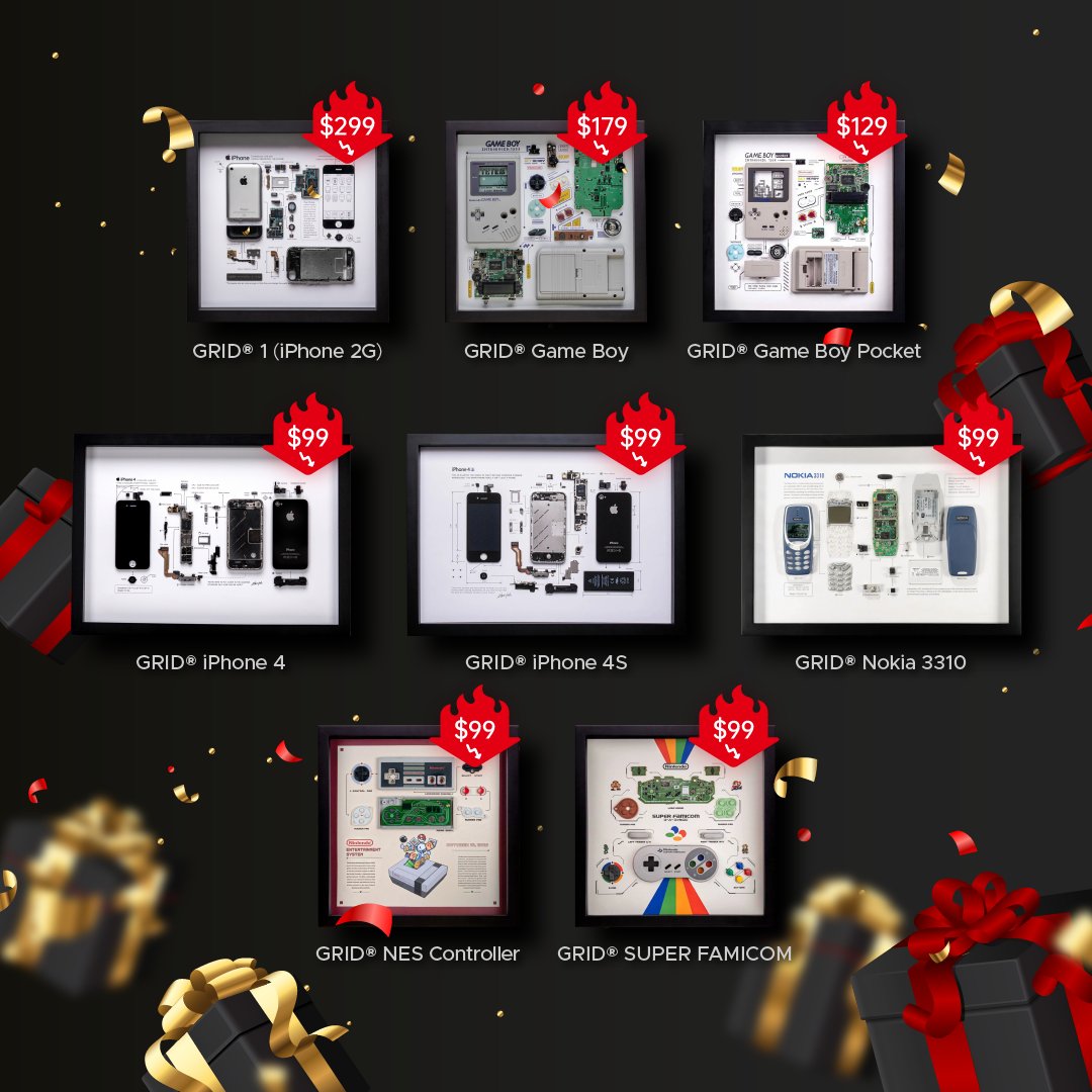 GridStudiocc's tweet image. Black Friday Picks 🎁🔥
Our most iconic frames now at their lowest prices of the year.
For the collectors. For the nostalgia.
Link in bio⬆

#GridStudio #BlackFriday #TechGifts #GiftIdeas #RetroTech #VintageTech #TechArt #GameBoy #iPhone #Nokia3310 #WallArtDecor