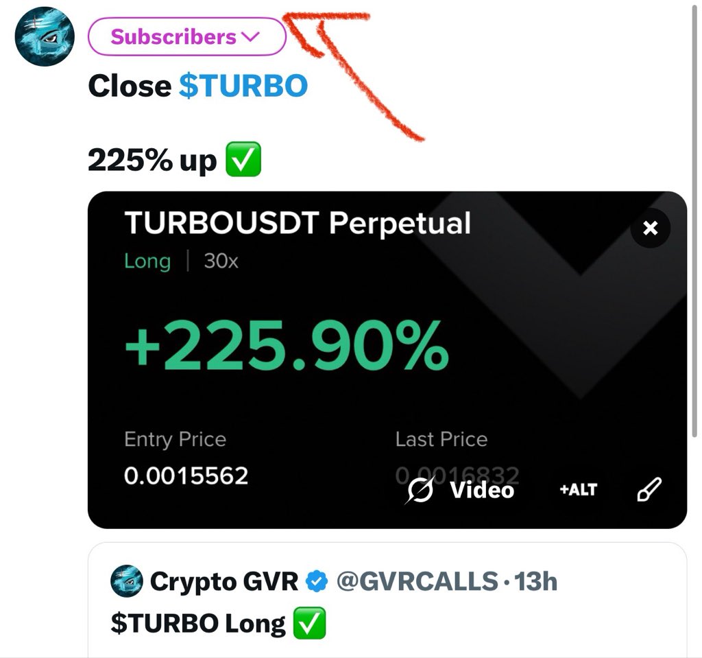 GVRCALLS's tweet image. Trade 301 : $TURBO

225% up for my Twitter subscribers 

Note : Subscribe my X for more trades ✅