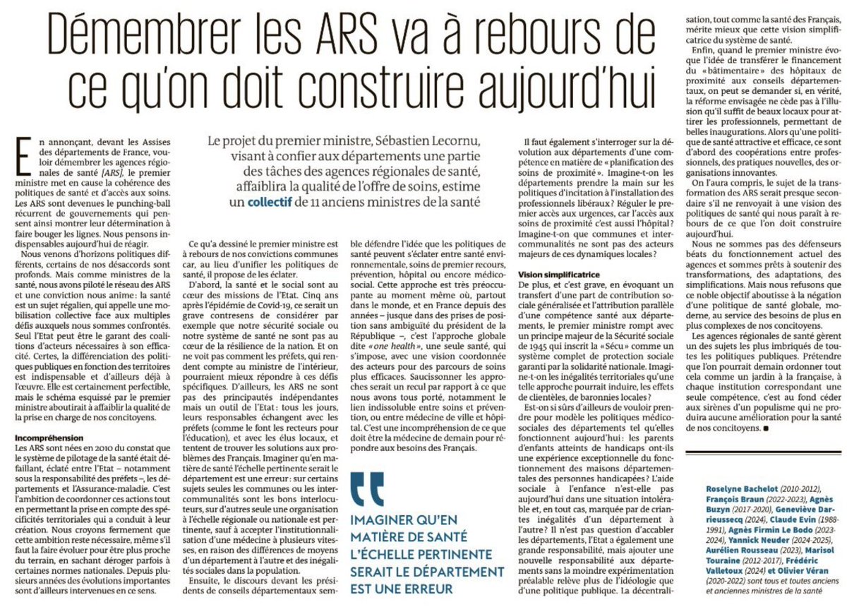fredericbizard's tweet image. 11 ex-Ministres de la santé tentent de sauver les Agences Régionales de Santé (ARS) !

Tenter de sauver les ARS

- En prétendant que le système de santé dysfonctionnait davantage avant 2010, et en ignorant la crise profonde actuelle du système de santé ... Est-ce une défense…