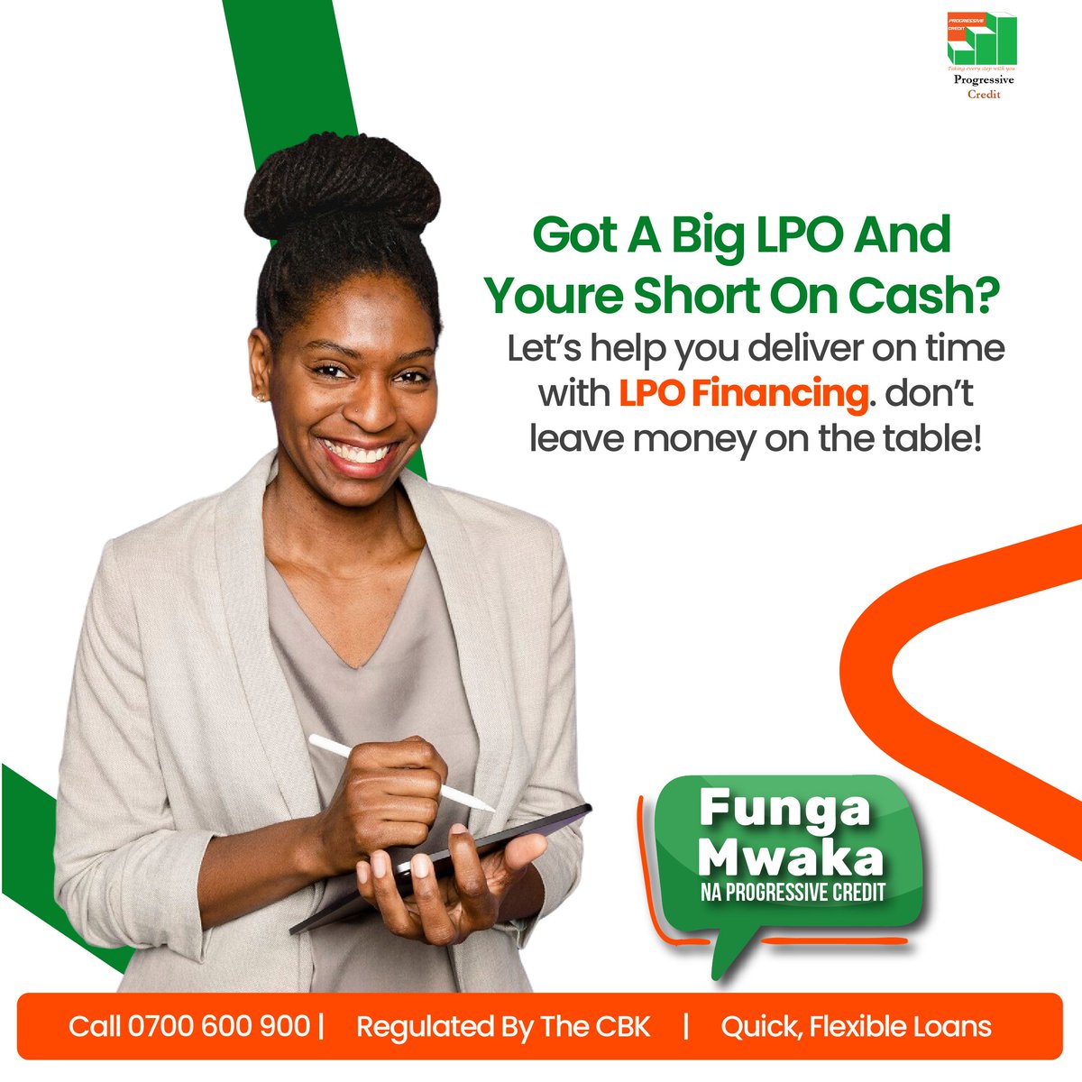 progressivecrke's tweet image. 💼 Got a big LPO but short on cash? 💸
Don’t let that deal pass you by! At Progressive Credit, we turn your LPO into opportunity fast, flexible, and reliable! 🚀

👉 Apply Now 📞 0700 600 900 | 🌐 progressivecr.com
#FungaMwakaNaProgressive #ProgressiveCredit #LPOFinancing
