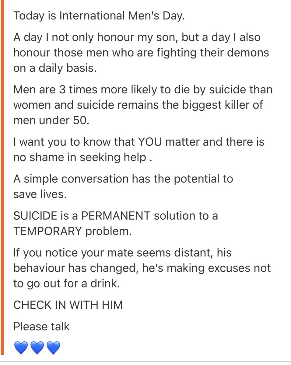 TrudiG's tweet photo. #InternationalMensDay
#MENmatterToo
#SaveTheMale
💙💙💙 https://t.co/gnreYjdILM