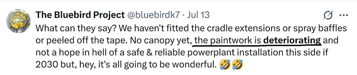 tony_t70971's tweet image. Why would the Ruskin Museum need a paint supplier?
Because the paintwork is deteriorating, Bill said so himself back in July this year.
Once again Smith saying what suits ‘the moment’ comes back to bite him.
#BluebirdK7
#dontbelievethesmith
#DBTS