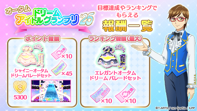 idolland_pri's tweet photo. 【グランプリの参加ありがとうございました】
#pripara #アドパラ
🎤 「オータムドリームアイドルグランプリ '25」💿️へのご参加ありがとうございました。

イベント報酬についてはプレゼントボックスをご確認ください。
※受取期間中のログインが必須となりますのでご注意ください

▼報酬受取り期間
2025/11/19(水)メンテナンス後〜2025/11/26(水)12:59:59

▼グランプリ報酬
1位〜500位
・エレガントオータムドリーム パレードセット
・確率UPガチャチケット ✕10
・交換チケット ✕10

500位〜1000位
・確率UPガチャチケット ✕10
・交換チケット ✕10

▼ポイント報酬
期間中に500万アイドルグランプリ達成で以下をプレゼント！

10万ポイント：フォトスタジオ背景 x1
20万ポイント：交換チケット　x10
30万ポイント：無償金アイ＄　x300
50万ポイント：通常ガチャチケット x5
75万ポイント：シャイニーオータムドリーム パレードヘアアクセ 
100万ポイント：シャイニーオータムドリーム パレードシューズ 
150万ポイント：シャイニーオータムドリーム パレードドレス 
200万ポイント：通常ガチャチケット x15
300万ポイント：通常ガチャチケット x25
500万ポイント：無償金アイ＄ x5000

受け取り忘れがないようお気をつけください。
引き続き、「アイドルランドプリパラ」をどうぞよろしくお願いいたします。