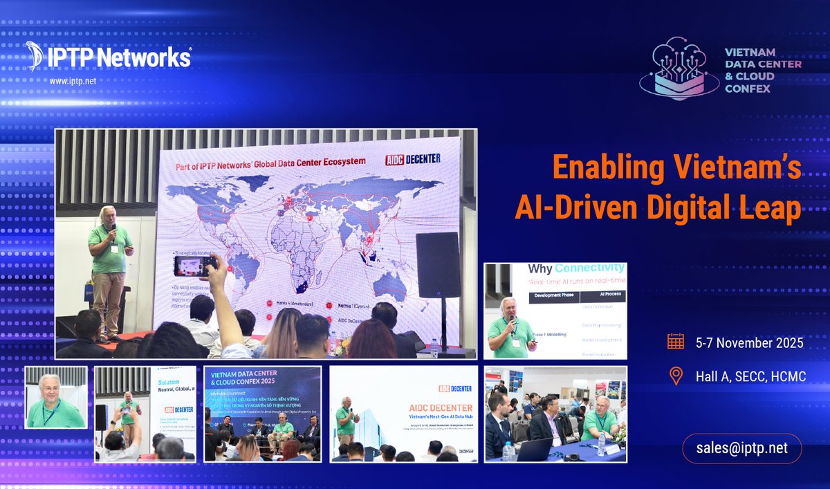 Vietnam Data Center &amp; Cloud Confex 2025 wrapped up with strong insights from Mr. Vladimir Kangin. 

He highlighted #AIInfrastructure challenges and introduced #AIDCDeCenter, Vietnam's first AI-Ready #DataCenter — built for ultra-low-latency #connectivity, global-scale AI &amp; cloud.