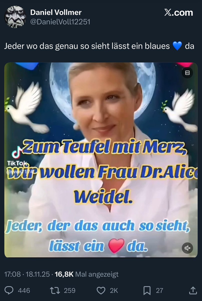 Personenkult und Vergötterung. Wer kennt sie nicht, die Ha.. äh Weidel-Jünger mit ihrer blauen Ideologie. Noch nie was geleistet aber behaupten alles besser zu können.