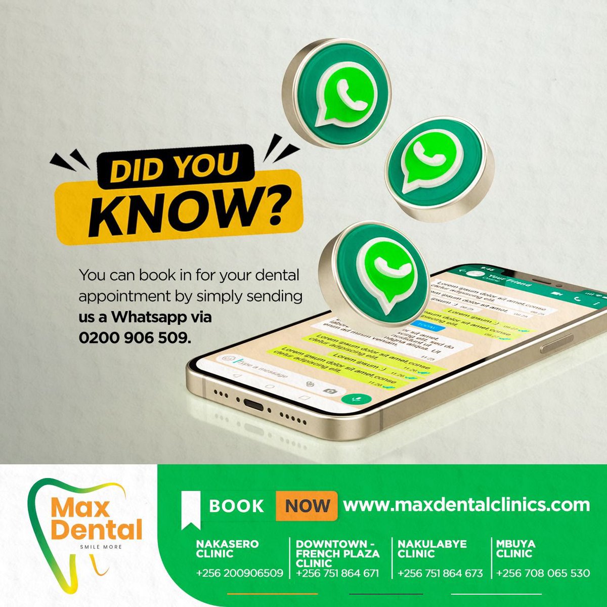 Chatting with us to set up a dental appointment is easy! 

Just send us a WhatsApp message via 0200 906 509 today.