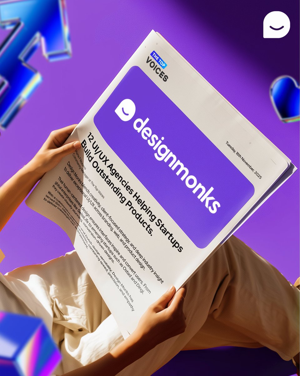 design_monks's tweet image. We’ve got news! 
@design_monks just got featured in The Top Voices as one of the Top 12 UI/UX agencies helping startups build standout products.

Read below in comments