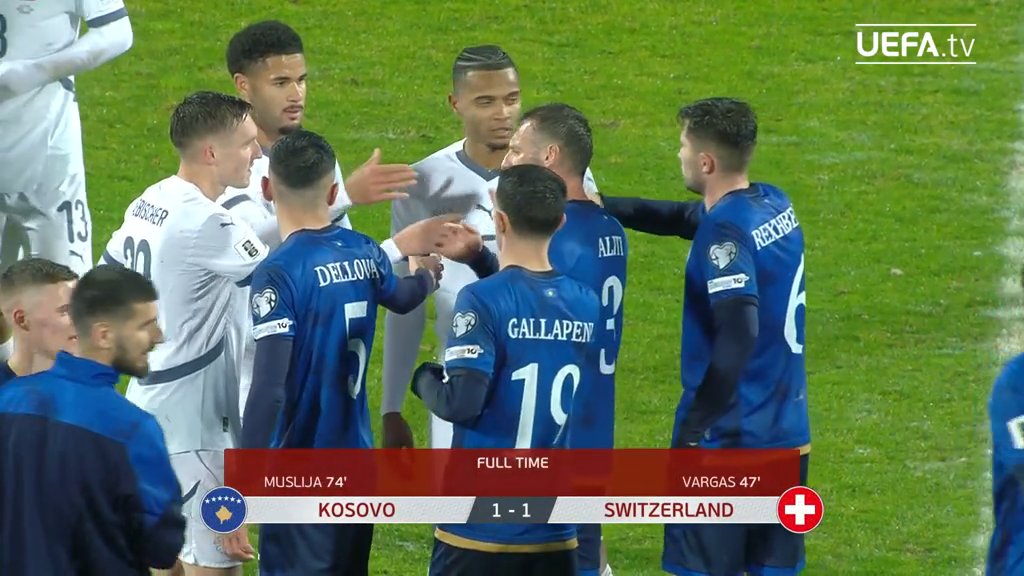 FCOneFootball's tweet image. 🔚 FULLTIME

🇽🇰 Kosovo 1-1 Switzerland 🇨🇭

▪️ Switzerland have qualified for the World Cup.

#WCQ #KOSSUI #WCQ2026