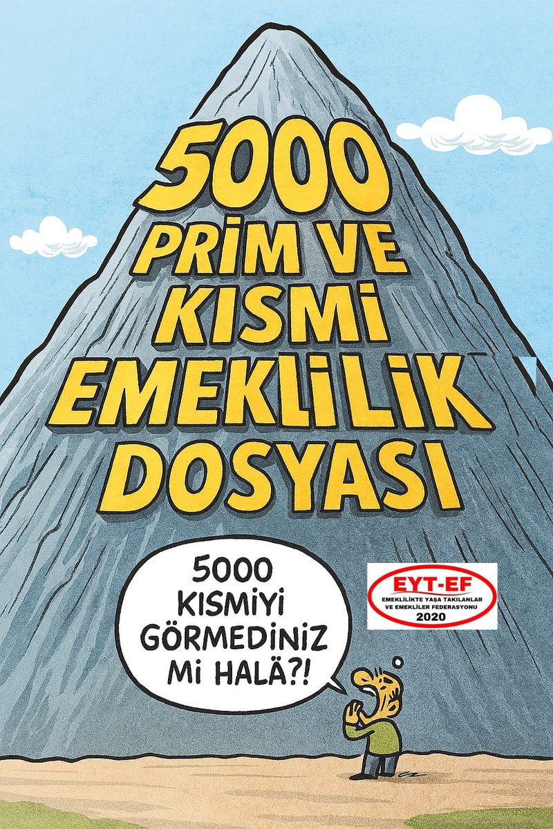 EYT
👇
#5000KısmiyiGörmediniz

Eksik yasa ile emeklilik umudunu elimizden aldınız.

5000 Prim ve Kısmi Emeklilik hakkımızı yok sayarak yıllarca mağdur ettiniz.

Ancak;
Biz hâlâ dimdik ayaktayız.

Adalet istiyoruz.
Hakkımızı verin !

#EmekliYokluktaBirinci
<a href="/RTErdogan/">Recep Tayyip Erdoğan</a>
<a href="/isikhanvedat/">Prof. Dr. Vedat Işıkhan</a>