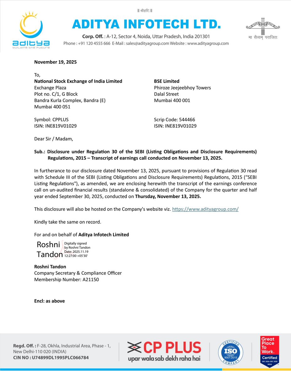 _Investor_Feed_'s tweet image. Aditya Infotech’s Growth Surge: Capacity Expansion, AI Tech &amp;amp; Strong FY26 Guidance 📈🔍 | MCap 19,874.97 Cr

- Q2 FY26 revenue at ₹919.6 crores, up 37.5% YoY; H1 revenue at ₹1,660 crores (+27% YoY).
- EBITDA surged 157% to ₹111.1 crores (12% margin); PAT up 239% to ~₹70…