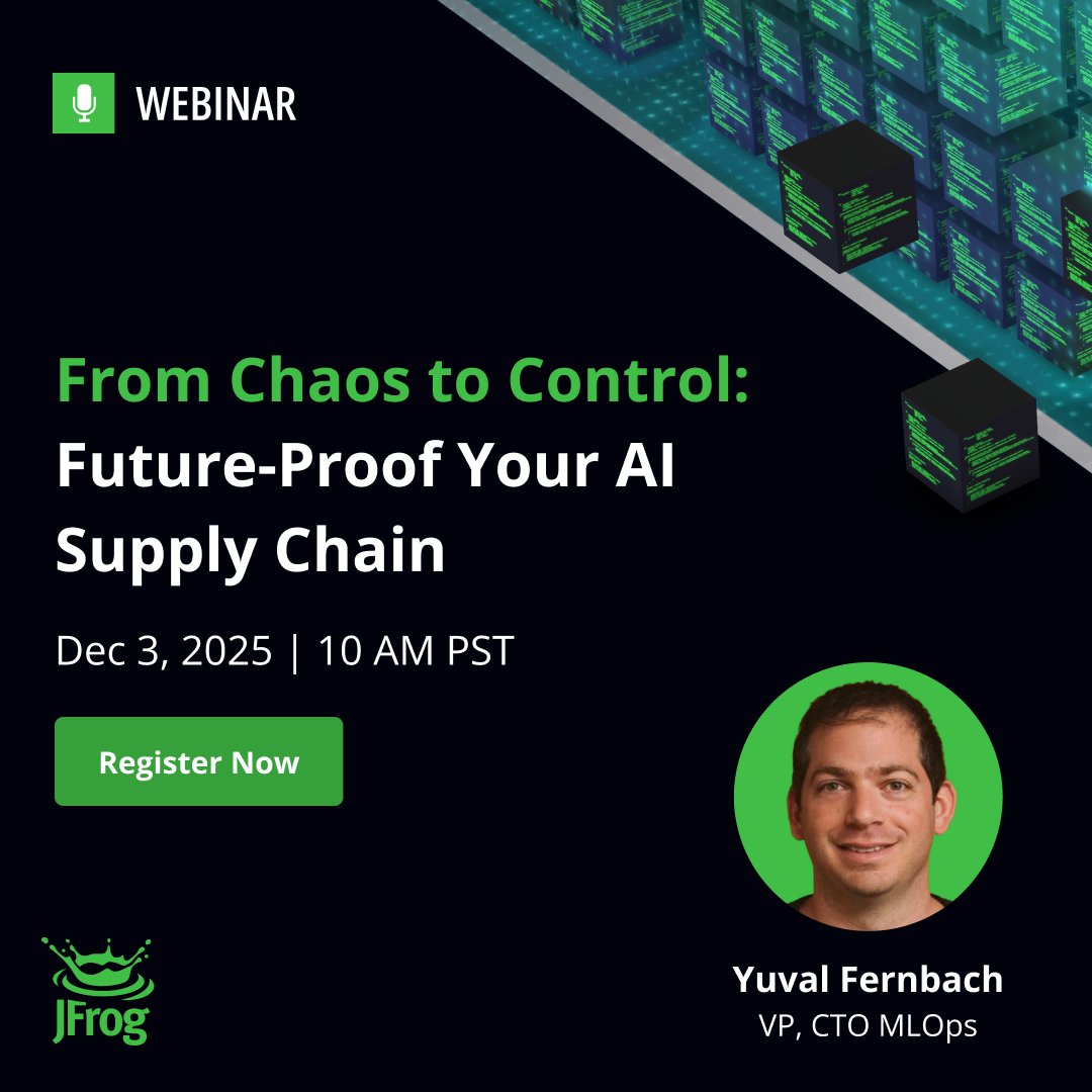 jfrog's tweet image. &quot;AI sprawl&quot; &amp;amp; &quot;Shadow AI&quot; are creating new #security blind spots.

👉🏽 It&apos;s time to apply your #DevSecOps rules to #MLOps!

Join our webinar &quot;From Chaos to Control: Future-Proof Your AI Supply Chain&quot; on Dec 3rd at 10am PT to learn how.

All attendees get the exclusive &quot;The JFrog…