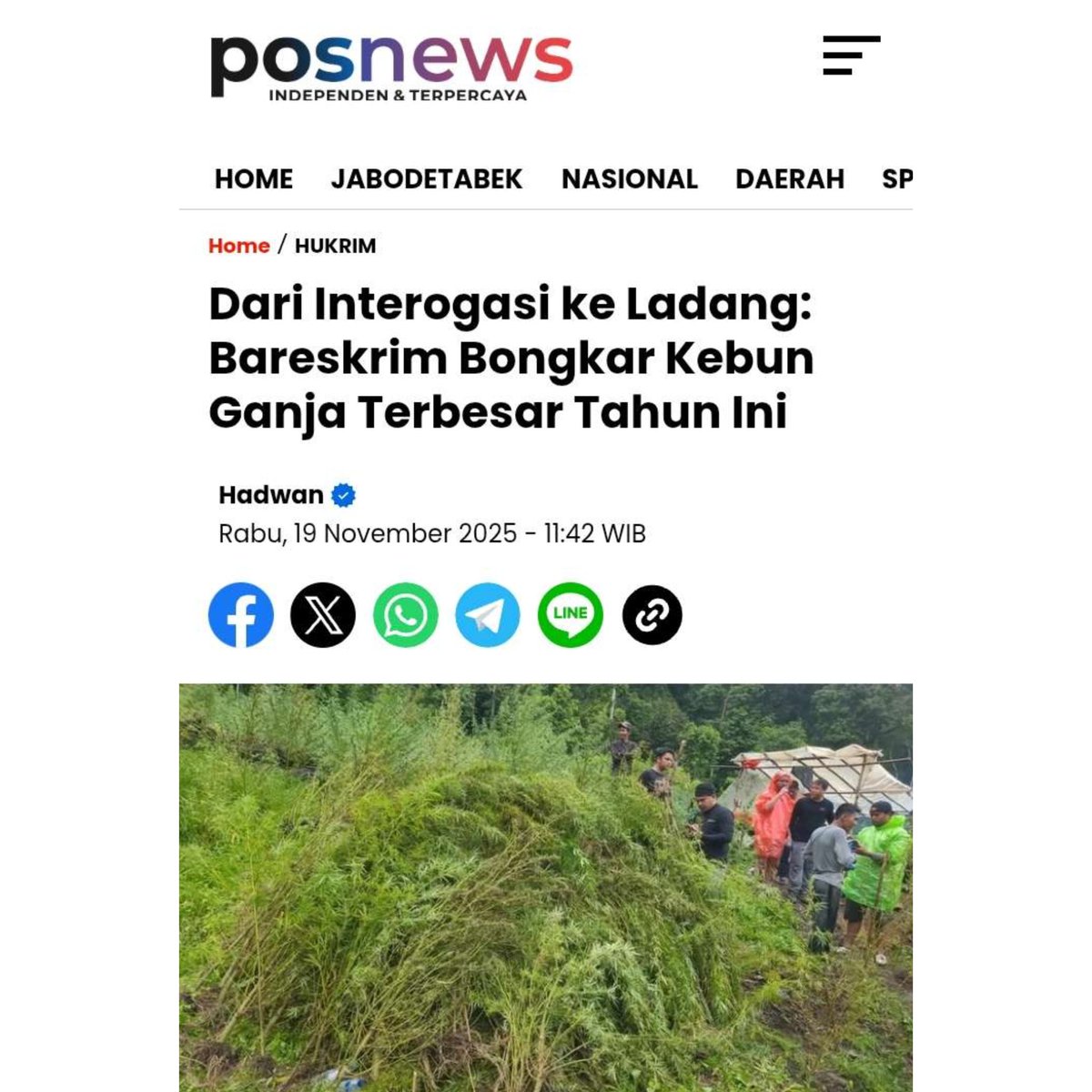 Bareskrim Polri berhasil membongkar kebun ganja terbesar yaitu seluas 51,75 hektare yg ditemukan di Kabupaten Gayo Lues, Aceh.

Kyk gini wajib diapresiasi dan didukung ! 👍

-----
Ini X Hoax Sabang RCTI
Cucun Judol