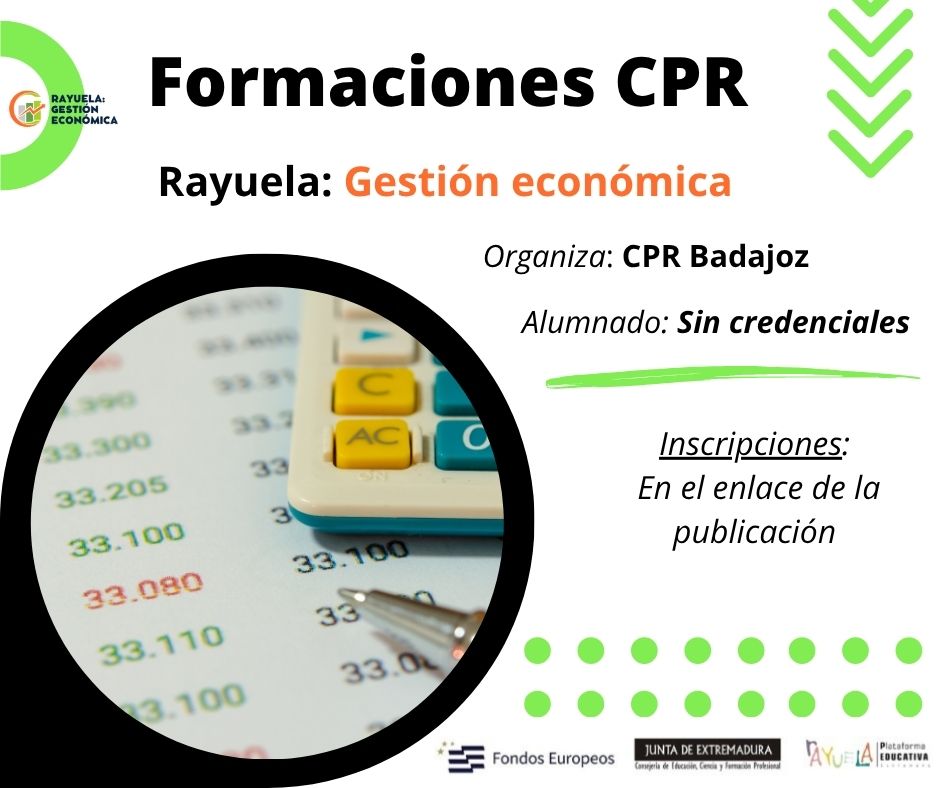 El CPR Badajoz en colaboración con Plataforma Rayuela convoca el curso: "Rayuela: Gestión económica” en formato online. El período de inscripción finaliza el 19 de noviembre de 2025.

Más información en: cprbadajoz.educarex.es