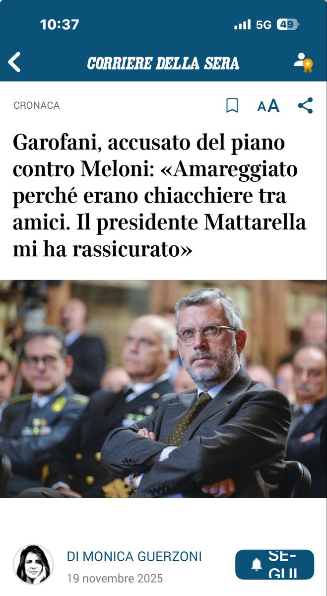 🟣 Insomma, il consigliere del Quirinale #Garofani sminuisce ma non smentisce lo scoop de <a href="/LaVeritaWeb/">La Verità</a> . Ho letto l’articolo pubblicato stamattina dal <a href="/Corriere/">Corriere della Sera</a> e non è per nulla convincente.

Francesco Saverio Garofani, confidandosi con la collega Monica Guerzoni, fa di tutto
