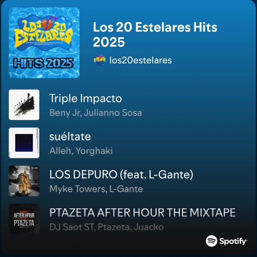 #20Estelarerxs!
Os recomendamos que escuchéis nuestro explosivo y brutal Playlist con los mejores Hits con la mejor música del planeta. 
Pop, R&amp;B, Groove, Dance, Electronic, Trap, Reggaeton, K-pop, J-pop, T-pop C-pop y más!
Hasta Mañana!🚀🫶
🔗🚀🎧▶️
open.spotify.com/playlist/7I0qA…