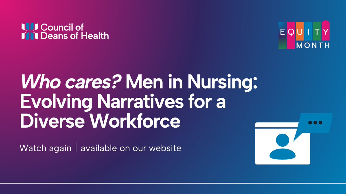 You can now watch one of our Equity Month 2025 #webinar recordings which integrates insights from literature, workforce data, and personal narratives to examine prevailing perceptions of men in #nursing.

Watch here: tinyurl.com/3e86ukhp