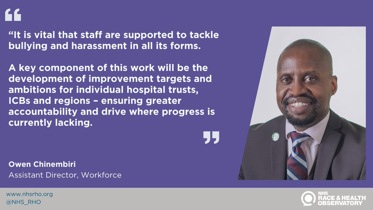 NHS_RHO's tweet photo. Bullying, harassment and abuse continue to have a deeply damaging impact on staff wellbeing and contribute to a culture of fear. People from minoritised ethnic backgrounds are disproportionately affected and there is a clear business and legal case for addressing this. 🧵1/2 https://t.co/un5K35MUQJ