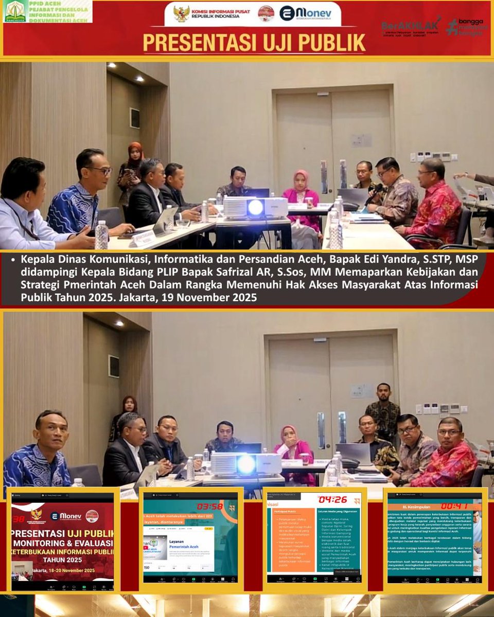 PPIDAceh's tweet photo. PPID Utama Aceh Mengikuti Kegiatan Presentasi Uji Publik Keterbukaan Informasi dengan Tema "Kebijakan dan Strategi Badan Publik Dalam Rangka Memenuhi Hak Akses Masyarakat Atas Informasi Publik Tahun 2025".

Jakarta, Rabu 19 November 2025. https://t.co/cYrJ3lkGHj