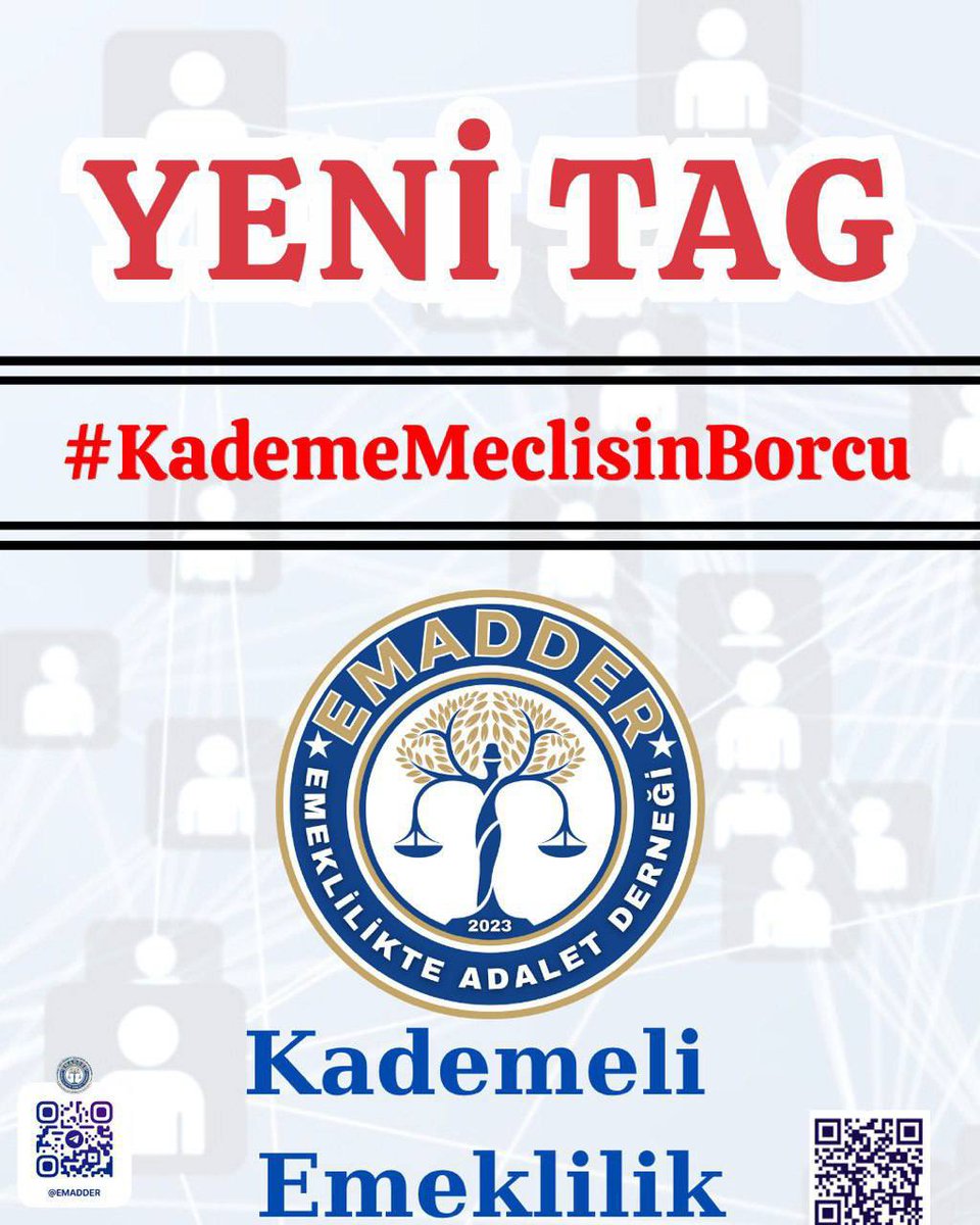 📣📣 TAG DUYURUSU 📣📣

             ⬇️ ⬇️ ⬇️ ⬇️ ⬇️
🔥 #KademeMeclisinBorcu 🔥

Emeklilikte Adalet Derneği olarak diyoruz ki:
📌 Kademe sistemi eşitlik ve adalet gereğidir.
📌 Primini tamamlayan herkes hakkını almak ister.
📌 08.09.1999 sonrası işe başlayanların kaderi tarihle