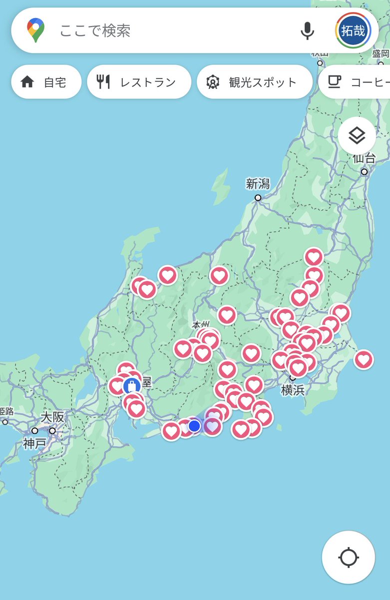 GROUP63220931's tweet photo. 1枚目が2年前の11月
2枚目が本日

この２年間でいろいろなところに行かせてもらいました💪もちろん仕事です🚗
軽貨物も通信も🔥

ちょっとハートが多すぎて気持ち悪い😅
#Googleマップ
#お気に入り
#軽貨物
#通信
#お仕事 https://t.co/3y1qezK6en