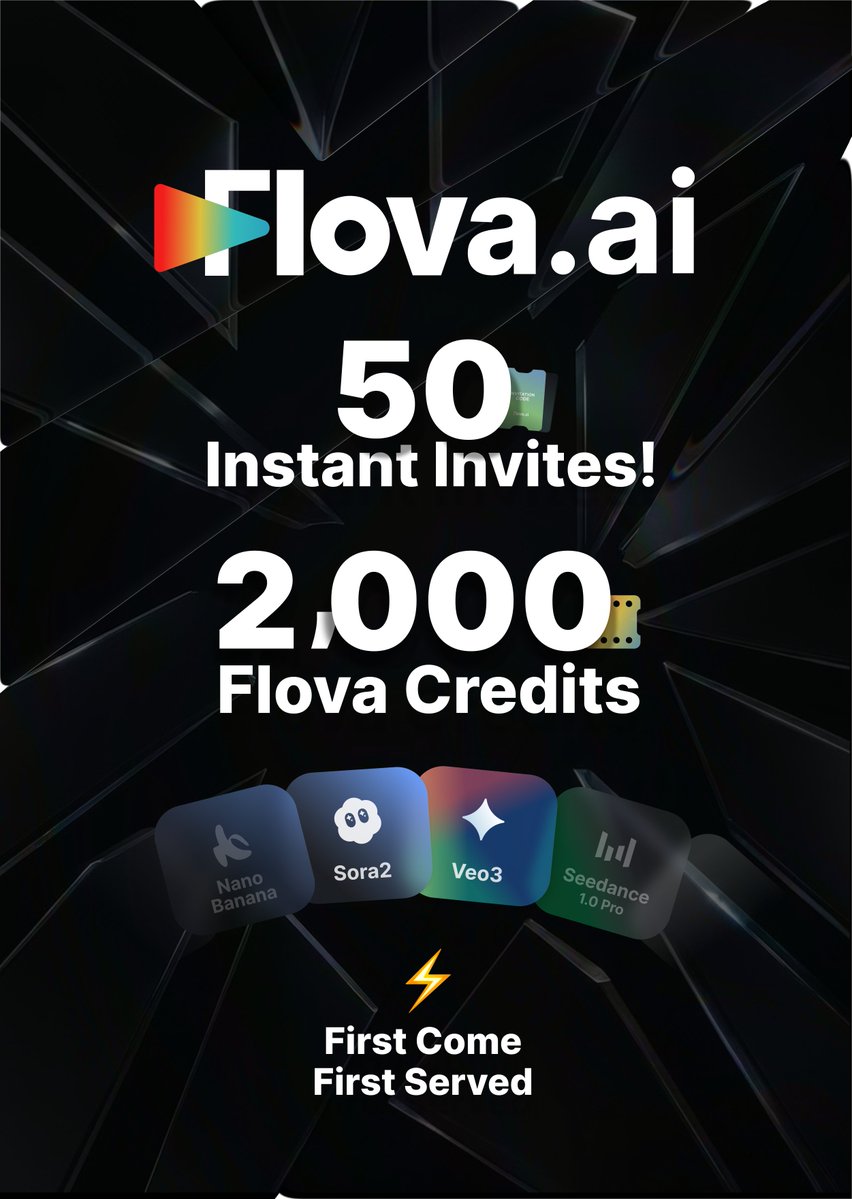 Flovaai's tweet image. 🚀 Sprinting to 3,000 friends! 
We’re giving away 50 instant-access invites, each with 2,000 Flova credits!
All new users are welcome to try it out.
If you grab one, don’t forget to follow, like, and show some love!

Click: flova.ai/?inviteCode=TV…