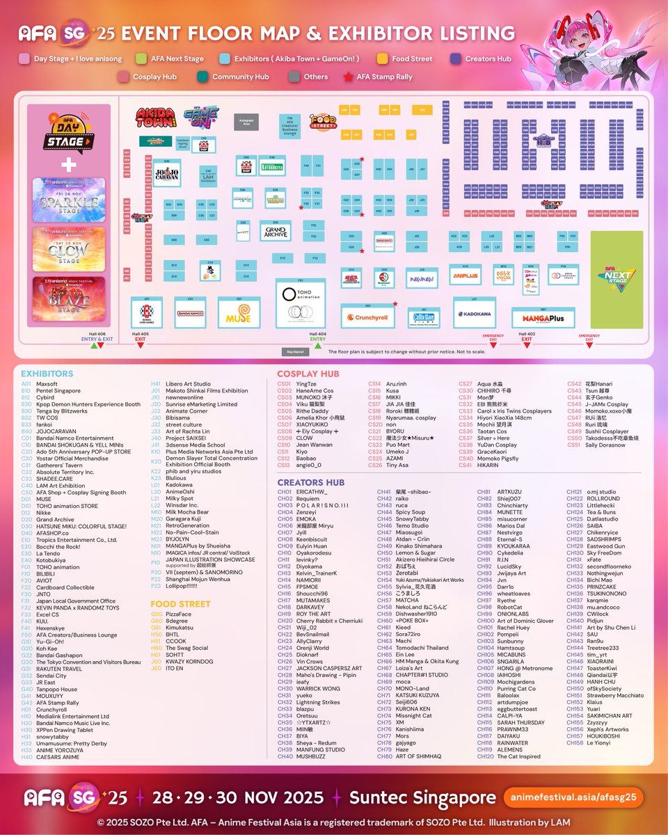 #AFASG25 Find your way around the biggest ACG event in the region!

⬆️ Our Exhibition Hall has leveled up with more diverse offerings!

🆕 Plus, check out our exciting new AFA NEXT STAGE!

🎟 Get tickets now via animefestival.asia/afasg25/ticket…