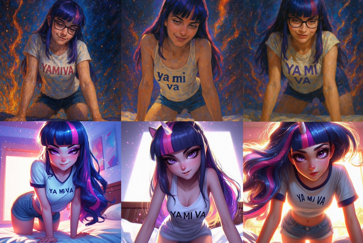 YAMIVA_'s tweet image. If you use #ChatGPT for image generation, please consider switching to a different #AI generative engine.
Top row is GPT, bottom row is the chatbot I use.
All six had the same prompt.
Picked out Twilight Sparkle as a model for teh lulz.
#aigenerativeart #aigeneratedimages