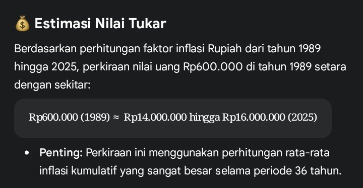 Ngobrol2 sm ibuku, ternyata gaji ayahku th 1989 (tahun pertama sbg karyawan PT.Freeport) cuma 195k aja gaji pokoknya🤣 THPnya tp sekitar 600k. Tp tahun segitu sih udah wow bgt ya kalo dikonversi ternyata sekitar 14-16jt an skrg. Ya utk karyawan baru sih udah lumayan bgt gak sih?