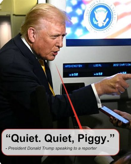 DeniSimonin's tweet image. Après son « Quiet …Piggy … » adressé à une journaliste, nos journalistes de @CNEWS @BFMTV @LCI @franceinfo @FranceTV @TF1Info …vont ils qualifier le President Trump « d’arrogant » …comme ils aiment le faire au sujet du #PresidentMacron depuis 8ans…??😳😳