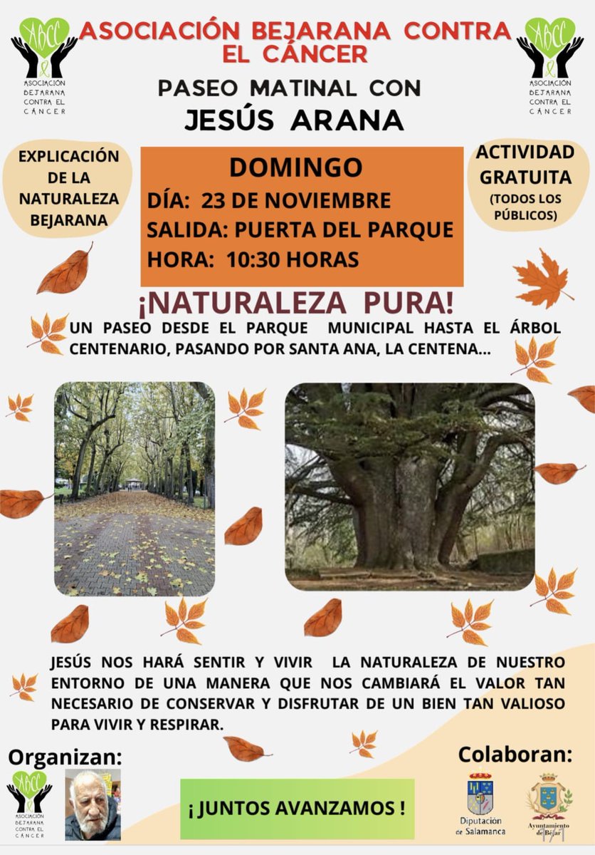 BejarEuropa's tweet image. Béjar celebrará un paseo matinal con Jesús Arana el 23/11 a las 10:30 para descubrir la riqueza natural local y concienciar sobre su conservación. 
Actividad gratuita y abierta. 
bejar.eu/la-abcc-impuls…
#Béjar #Naturaleza #abcc